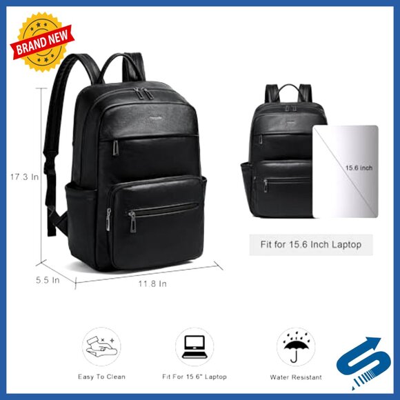 Leather Laptop Backpack Vegan Leather Large Capacity Travel Daypack Business - Picture 3 of 6